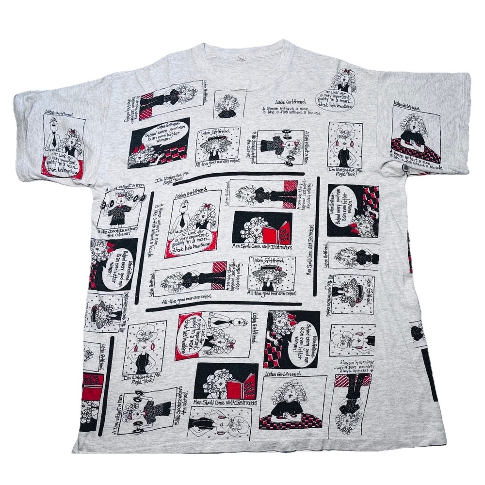 Vintage 90s Single Stitch AOP Comic Graphic T Shirt Oversized XL‎ Humor Novelty